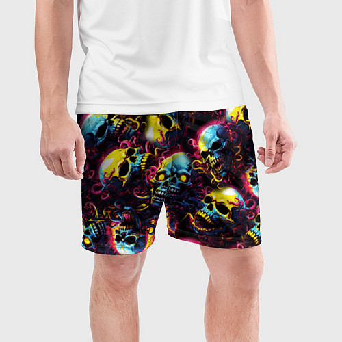 Мужские спортивные шорты Разноцветные черепушки с щупальцами / 3D-принт – фото 3
