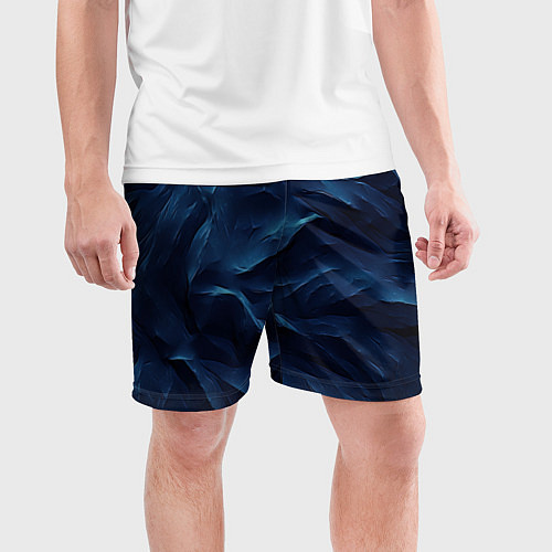 Мужские спортивные шорты Синие глубокие абстрактные волны / 3D-принт – фото 3