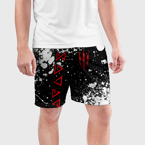 Мужские спортивные шорты Знаки из Ведьмака - белые брызги / 3D-принт – фото 3