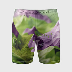 Шорты спортивные мужские Геометрический пейзаж фиолетовый и зеленый, цвет: 3D-принт