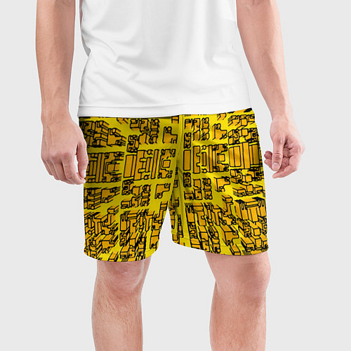Мужские спортивные шорты Жёлтые фигуры с эффектом рыбьего глаза / 3D-принт – фото 3