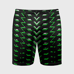 Шорты спортивные мужские Зелёно-белые полосы на чёрном фоне, цвет: 3D-принт