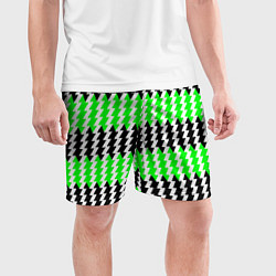 Шорты спортивные мужские Вертикальные чёрно-зелёные полосы, цвет: 3D-принт — фото 2