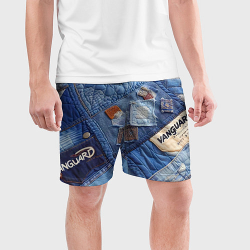 Мужские спортивные шорты Vanguard jeans patchwork - ai art / 3D-принт – фото 3