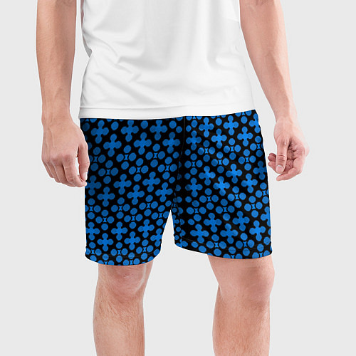 Мужские спортивные шорты Синие четырёхлистники на чёрном фоне / 3D-принт – фото 3