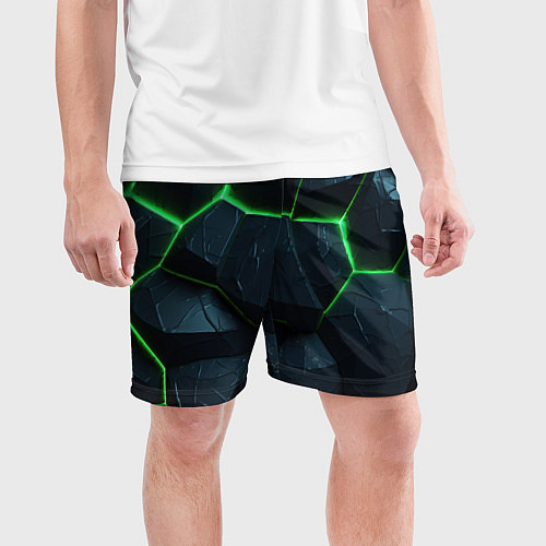 Мужские спортивные шорты Abstract dark green geometry style / 3D-принт – фото 3