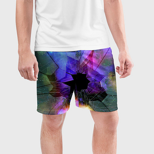 Мужские спортивные шорты Расколотое стекло - космическая туманность / 3D-принт – фото 3