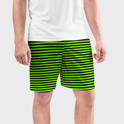 Мужские спортивные шорты Кислотный зелёный в чёрную полоску / 3D-принт – фото 3