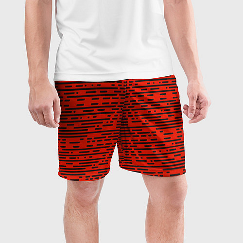 Мужские спортивные шорты Чёрные полосы на красном фоне / 3D-принт – фото 3