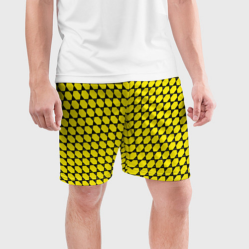 Мужские спортивные шорты Жёлтые лепестки шестиугольники / 3D-принт – фото 3