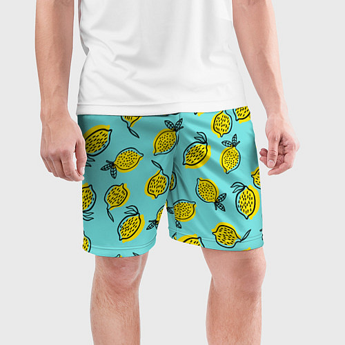 Мужские спортивные шорты Летние лимоны - паттерн / 3D-принт – фото 3
