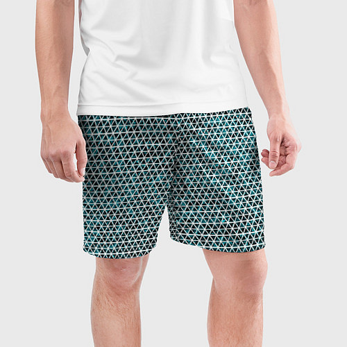 Мужские спортивные шорты Бирюзовый в белую сетку паттерн / 3D-принт – фото 3