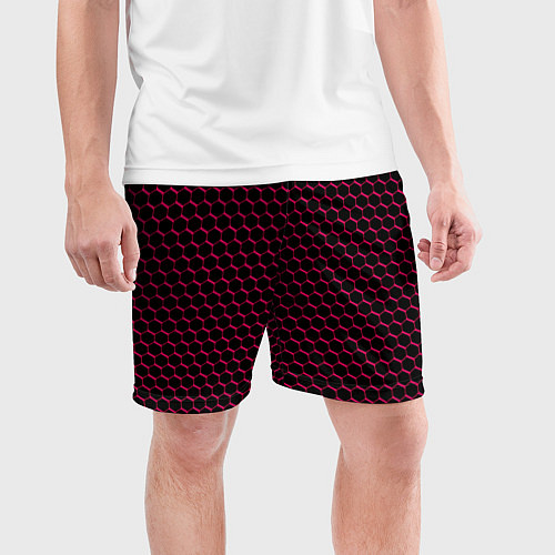 Мужские спортивные шорты Чёрно-розовый паттерн соты / 3D-принт – фото 3