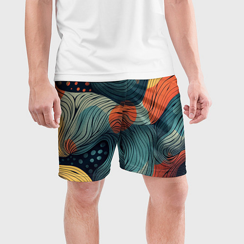 Мужские спортивные шорты Волны линиями / 3D-принт – фото 3