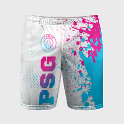 Шорты спортивные мужские PSG neon gradient style по-вертикали, цвет: 3D-принт