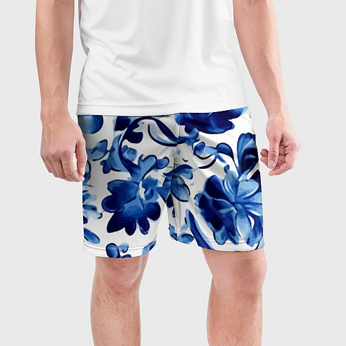 Мужские спортивные шорты Гжель акварель / 3D-принт – фото 3