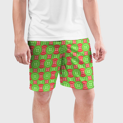 Мужские спортивные шорты Паттерн с красными и зелеными пуговицами / 3D-принт – фото 3