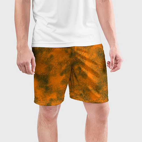 Мужские спортивные шорты Оранжевый в зеленых пятнах / 3D-принт – фото 3