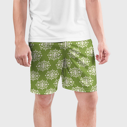 Мужские спортивные шорты Винтажный орнамент на зеленом / 3D-принт – фото 3