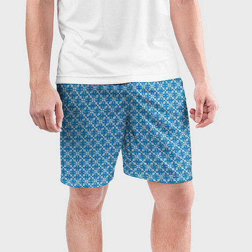 Мужские спортивные шорты Сине-белый узорчатый / 3D-принт – фото 3