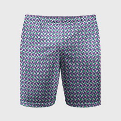 Шорты спортивные мужские Волнистые полосы текстурированный сиренево-бирюзов, цвет: 3D-принт