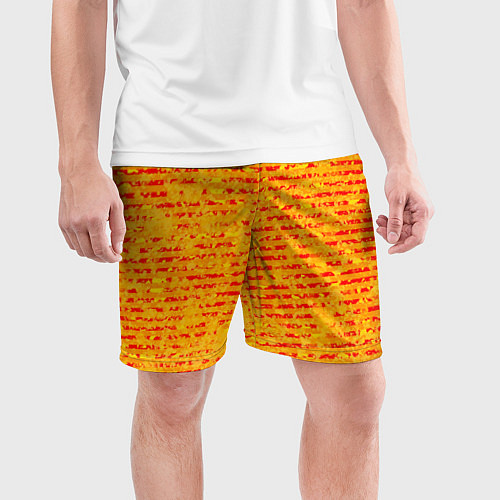 Мужские спортивные шорты Яркий красно-жёлтый абстарктный полосатый / 3D-принт – фото 3