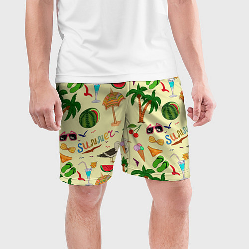 Мужские спортивные шорты Летний отпускной паттерн / 3D-принт – фото 3
