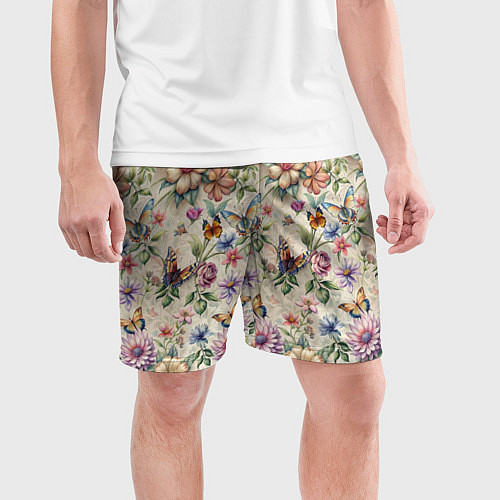 Мужские спортивные шорты Летний узор с цветами и бабочками / 3D-принт – фото 3