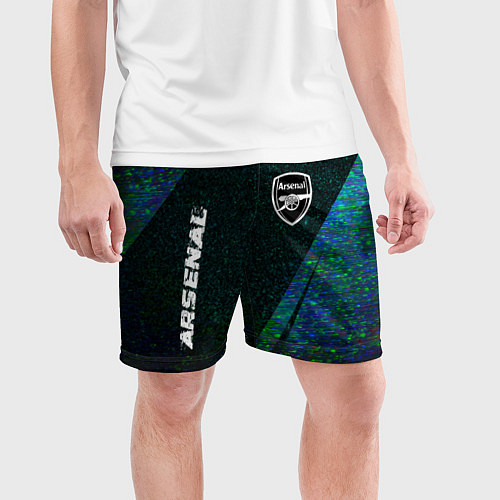 Мужские спортивные шорты Arsenal glitch blue / 3D-принт – фото 3