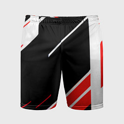 Шорты спортивные мужские Бело-красные полосы на чёрном фоне, цвет: 3D-принт