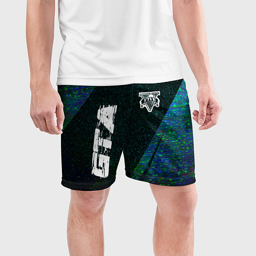 Мужские спортивные шорты GTA glitch blue / 3D-принт – фото 3