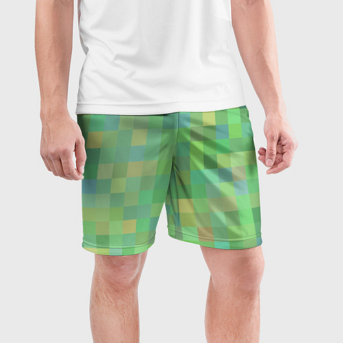 Мужские спортивные шорты Пиксели в зеленом / 3D-принт – фото 3