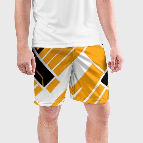 Мужские спортивные шорты Жёлтые широкие линии на белом фоне / 3D-принт – фото 3