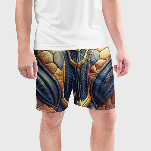 Мужские спортивные шорты Темная кожаная броня с желтой оплеткой / 3D-принт – фото 3