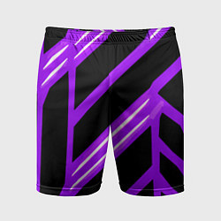 Шорты спортивные мужские Чёрно-белые полосы на фиолетовом фоне, цвет: 3D-принт