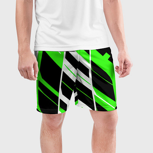 Мужские спортивные шорты Black and green stripes on a white background / 3D-принт – фото 3