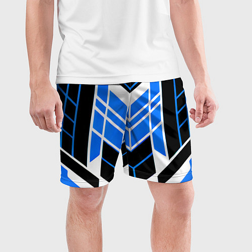 Мужские спортивные шорты Blue and black stripes on a white background / 3D-принт – фото 3