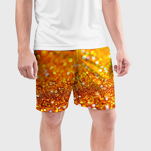 Мужские спортивные шорты Оранжевые и желтые блестяшки боке / 3D-принт – фото 3