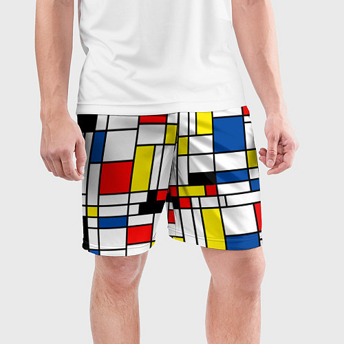 Мужские спортивные шорты Геометрия цветных прямоугольников Пит Мондриан / 3D-принт – фото 3