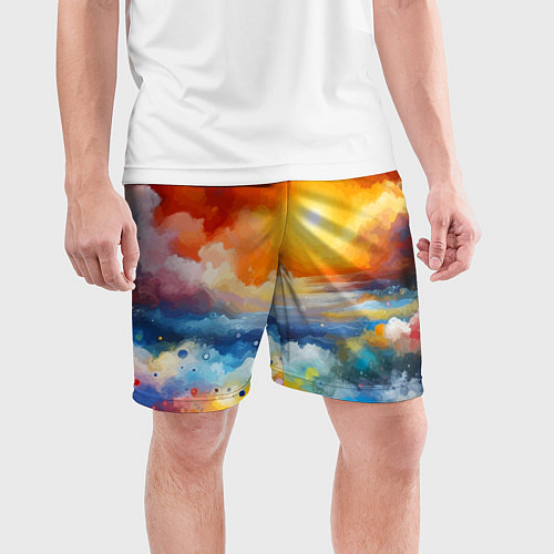 Мужские спортивные шорты Закат солнца - разноцветные облака / 3D-принт – фото 3