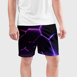 Шорты спортивные мужские Темные фиолетовые неоновые плиты в разломе, цвет: 3D-принт — фото 2
