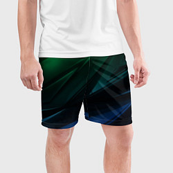 Шорты спортивные мужские Зелено-синие абстрактные объемные полосы, цвет: 3D-принт — фото 2
