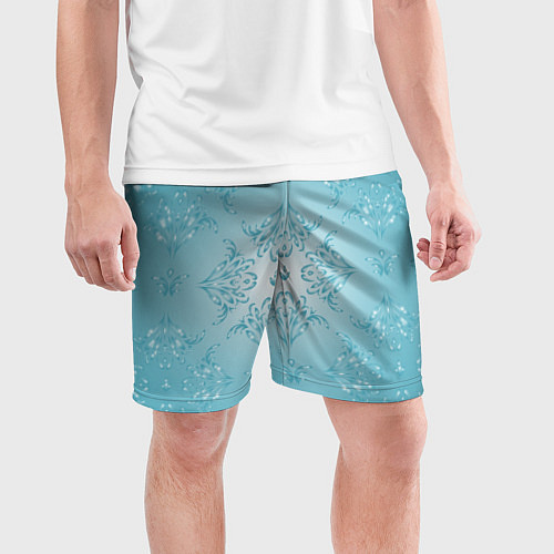 Мужские спортивные шорты Векторные узоры на нежно-бирюзовом фоне / 3D-принт – фото 3