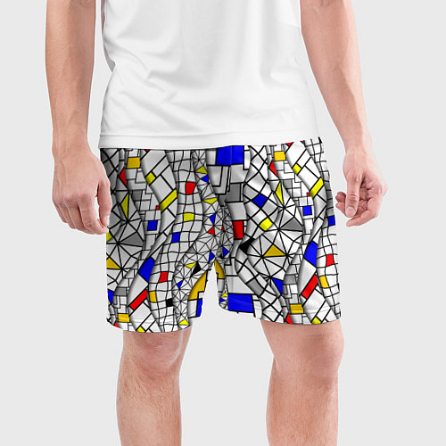 Мужские спортивные шорты Абстракция цветных прямоугольников Пит Мондриан / 3D-принт – фото 3