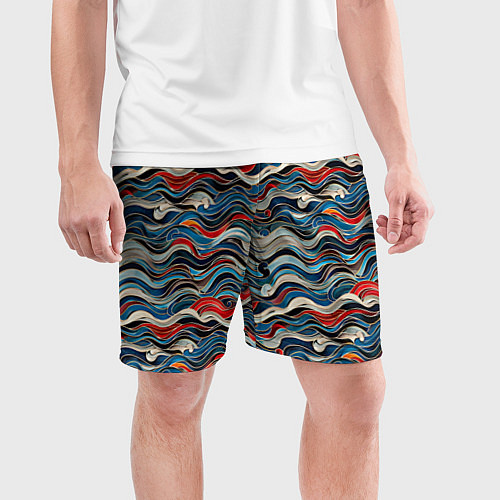 Мужские спортивные шорты Разноцветные абстрактные волны / 3D-принт – фото 3