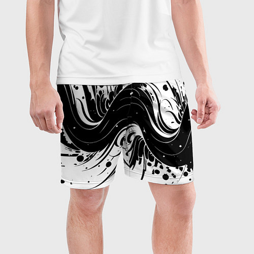 Мужские спортивные шорты Чёрно-белая абстракция нейросеть / 3D-принт – фото 3