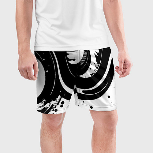 Мужские спортивные шорты Чёрно-белая экспрессивная абстракция / 3D-принт – фото 3