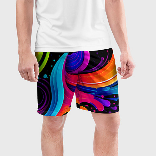 Мужские спортивные шорты Неоновая красочная абстракция - нейросеть / 3D-принт – фото 3