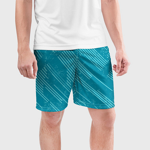 Мужские спортивные шорты Абстракция светлые линии на зеленом фоне / 3D-принт – фото 3