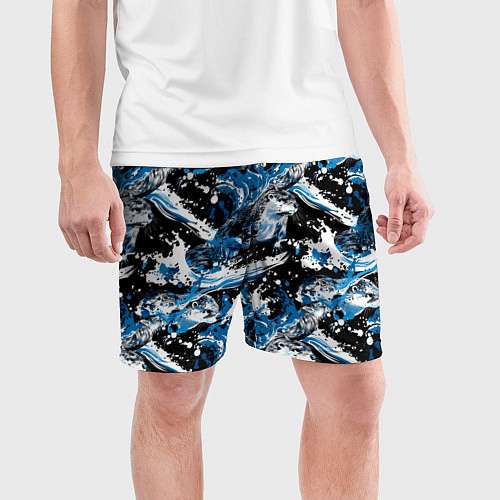 Мужские спортивные шорты Выдры в речке на волнах - паттерн / 3D-принт – фото 3